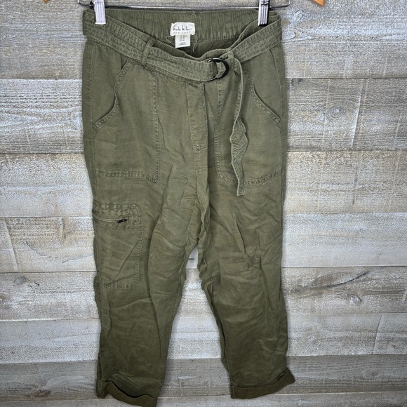 Nicole Miller new york army green linen blend belted XS pants - Picture 1 of 4